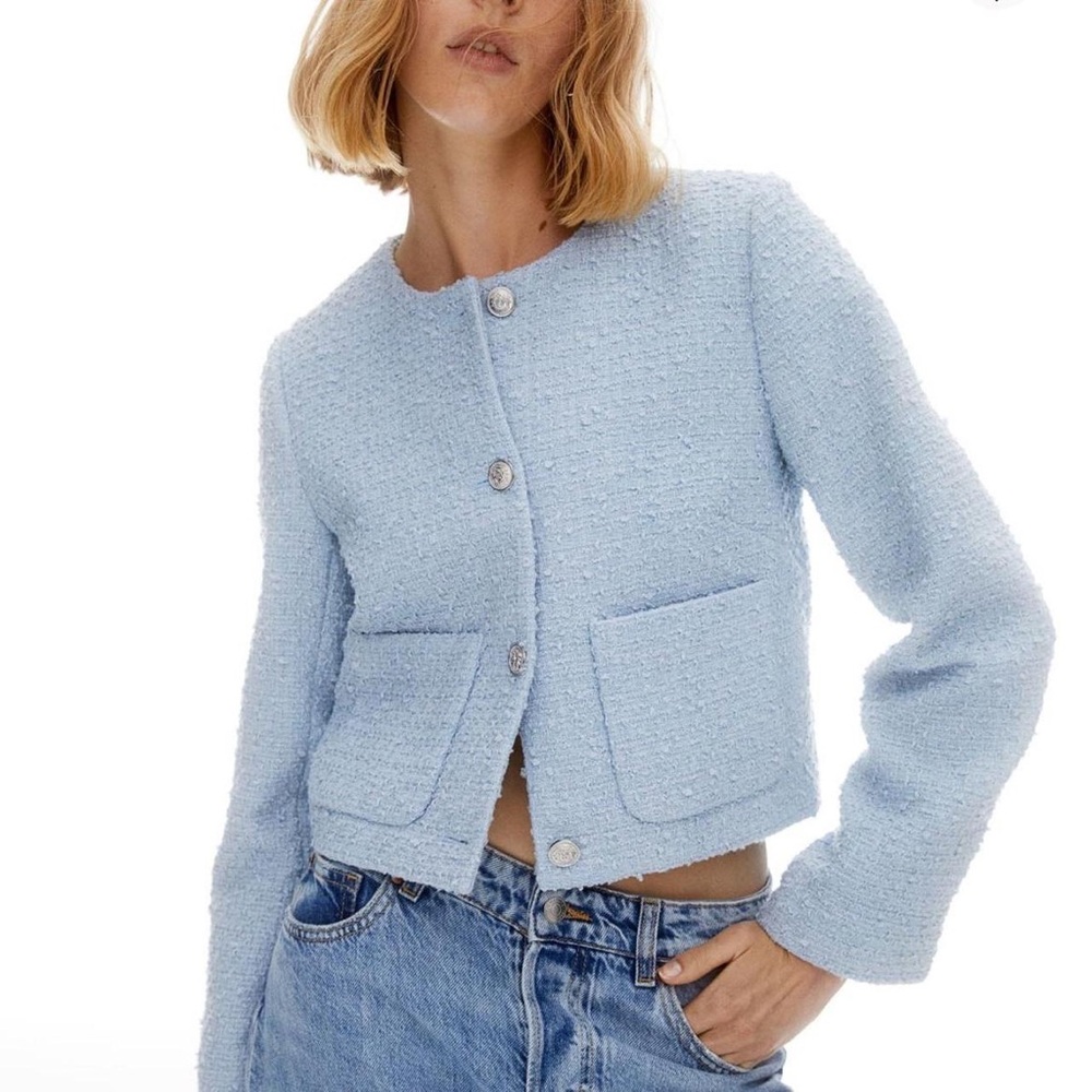 NWOT H&M chic baby blue tweed jacket
